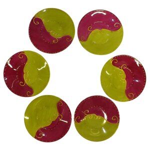 Pink Lime Green Swirl Small 6 Plates 4.5" Maisons Du Monde French Salsa Dips
